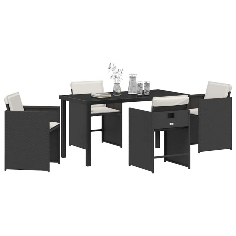 Zestaw do jadalni w ogrodzie 5 pcs Czarny polirattan