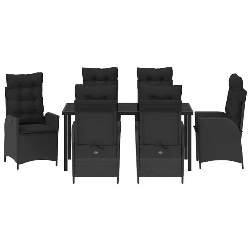 Zestaw do jadalni w ogrodzie z poduszką 7 pcs Czarny polirattan