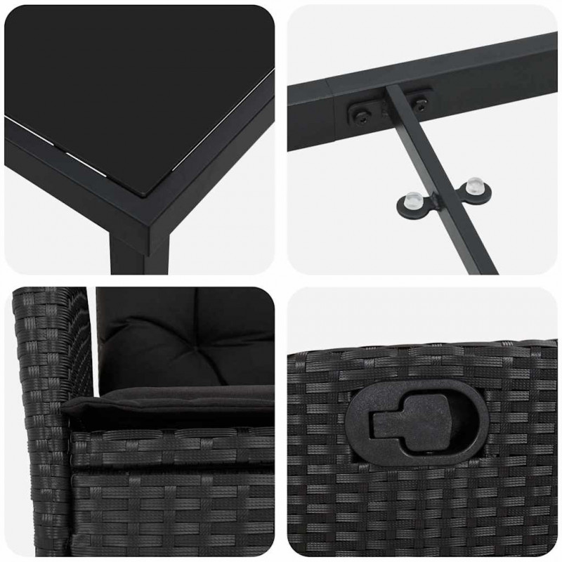 Zestaw do jadalni w ogrodzie z poduszką 7 pcs Czarny polirattan