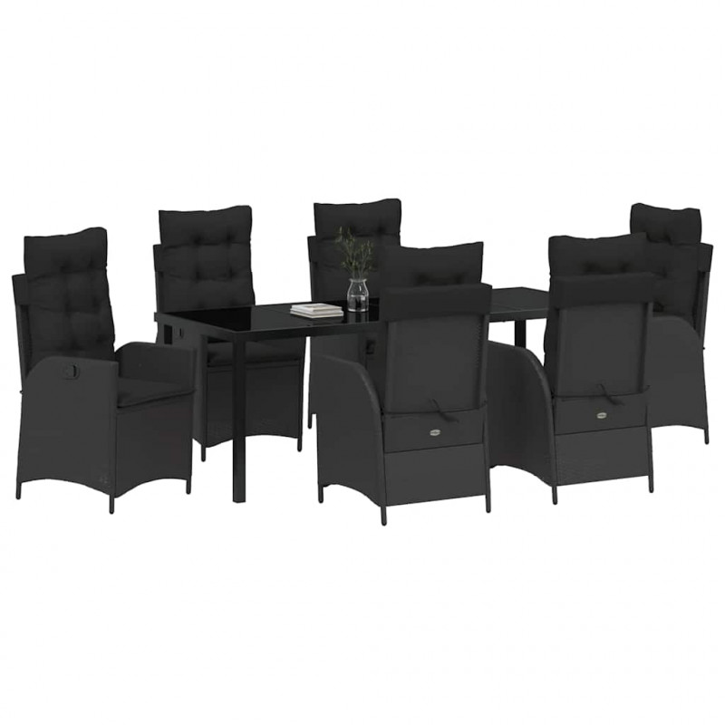 Zestaw do jadalni w ogrodzie z poduszką 7 pcs Czarny polirattan