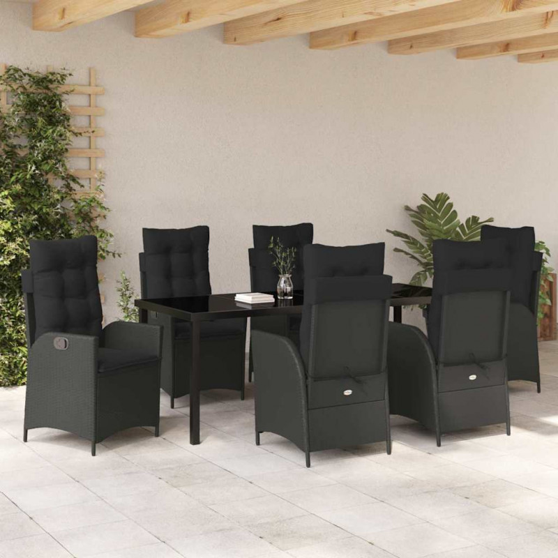 Zestaw do jadalni w ogrodzie z poduszką 7 pcs Czarny polirattan