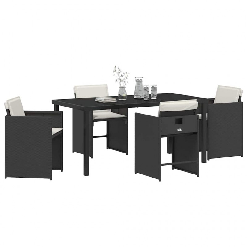 Zestaw do jadalni w ogrodzie 5 pcs Czarny polirattan