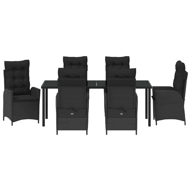 Zestaw do jadalni w ogrodzie z poduszką 7 pcs Czarny polirattan