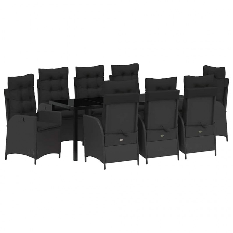 Zestaw do jadalni w ogrodzie z poduszką 9 pcs Czarny polirattan