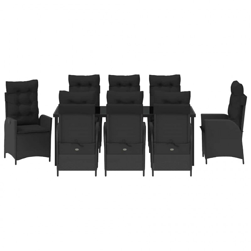 Zestaw do jadalni w ogrodzie z poduszką 9 pcs Czarny polirattan