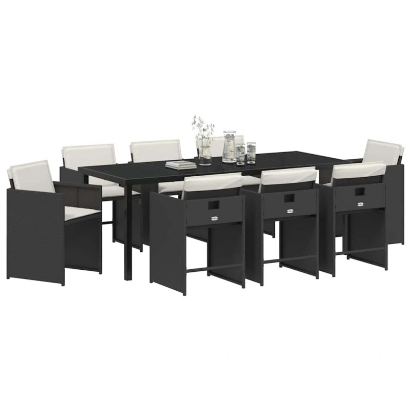 Zestaw do jadalni w ogrodzie 9 pcs Czarny polirattan