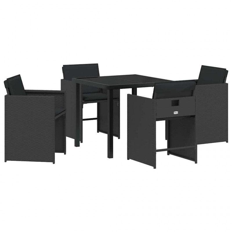 Zestaw do jadalni w ogrodzie 5 pcs Czarny polirattan