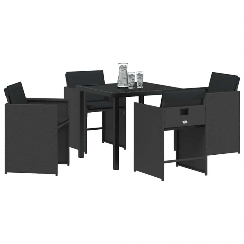 Zestaw do jadalni w ogrodzie 5 pcs Czarny polirattan