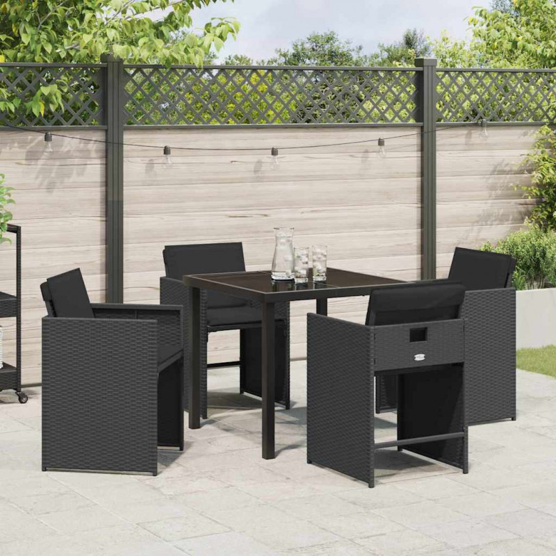 Zestaw do jadalni w ogrodzie 5 pcs Czarny polirattan
