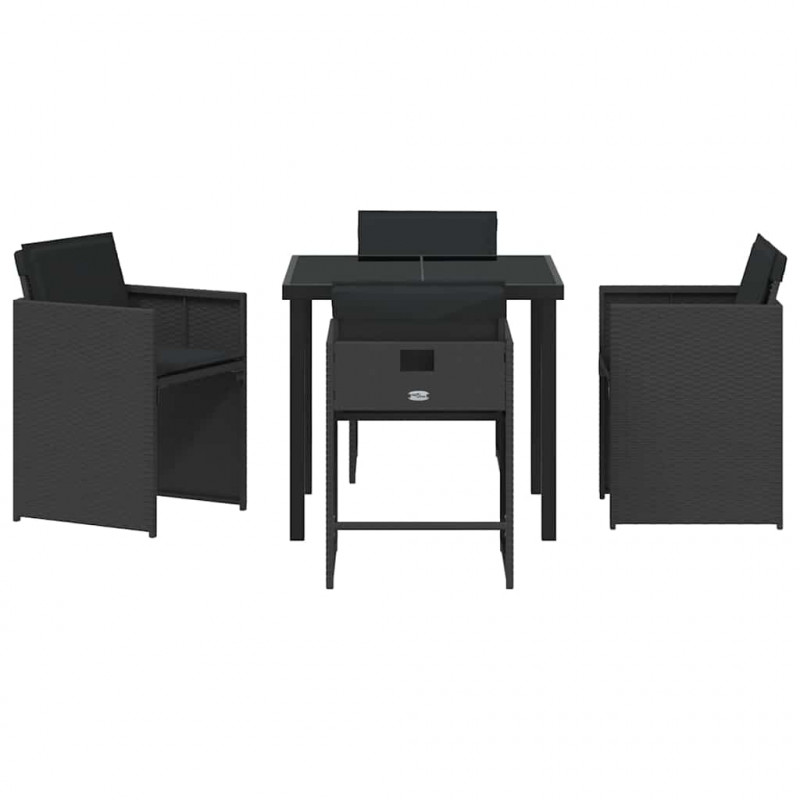 Zestaw do jadalni w ogrodzie 5 pcs Czarny polirattan