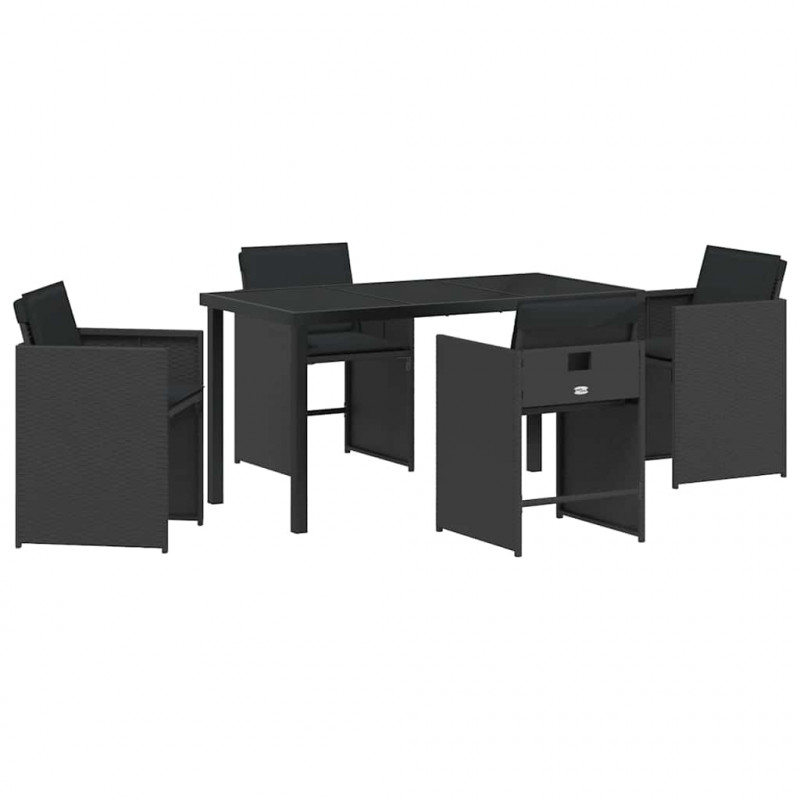 Zestaw do jadalni w ogrodzie 5 pcs Czarny polirattan