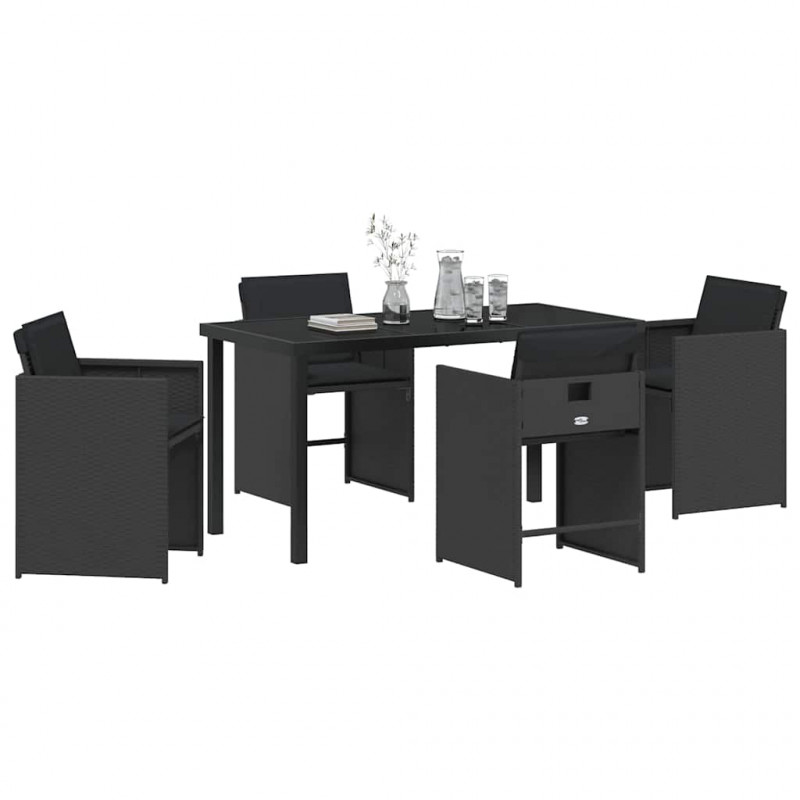 Zestaw do jadalni w ogrodzie 5 pcs Czarny polirattan