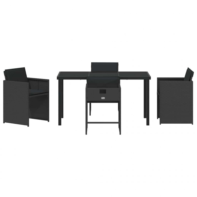 Zestaw do jadalni w ogrodzie 5 pcs Czarny polirattan