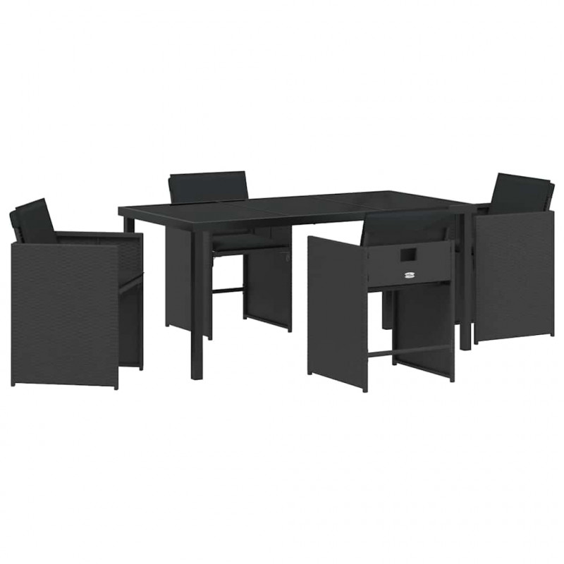 Zestaw do jadalni w ogrodzie 5 pcs Czarny polirattan