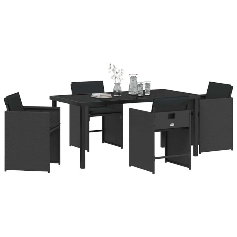 Zestaw do jadalni w ogrodzie 5 pcs Czarny polirattan