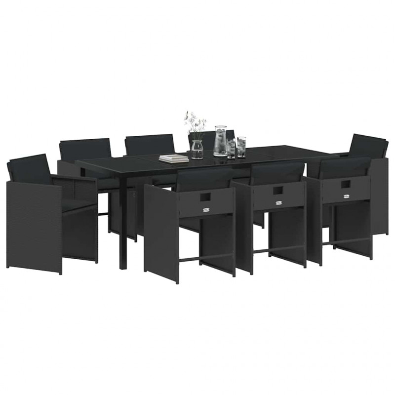 Zestaw do jadalni w ogrodzie 9 pcs Czarny polirattan