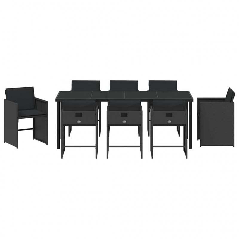 Zestaw do jadalni w ogrodzie 9 pcs Czarny polirattan