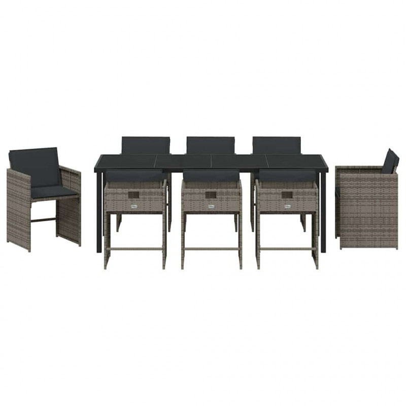 Zestaw do jadalni w ogrodzie 9 pcs Szary polirattan