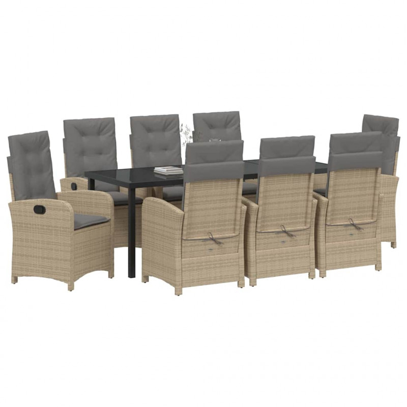 Zestaw do jadalni w ogrodzie z poduszką 9 pcs Beżowy polirattan
