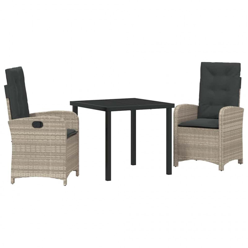 Zestaw do jadalni w ogrodzie 3 pcs Jasnoszary polirattan