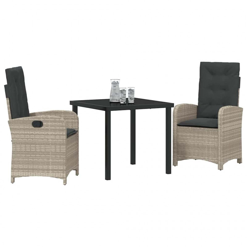 Zestaw do jadalni w ogrodzie 3 pcs Jasnoszary polirattan