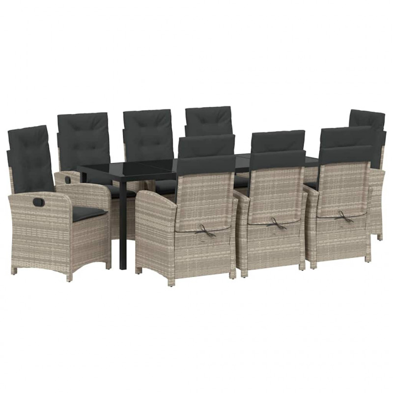 Zestaw do jadalni w ogrodzie 9 pcs Jasnoszary polirattan