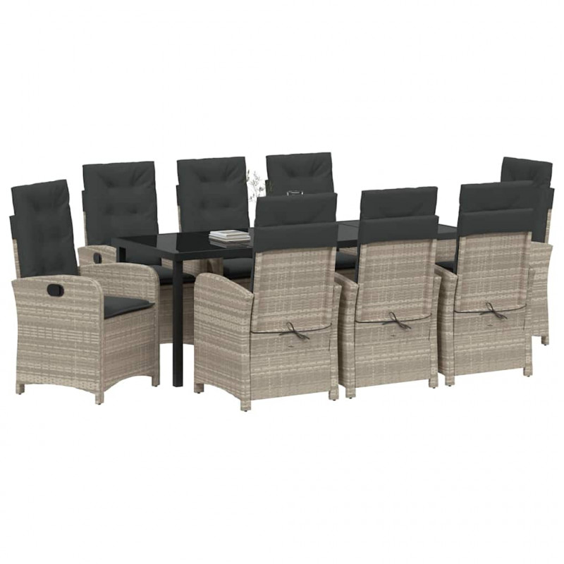 Zestaw do jadalni w ogrodzie 9 pcs Jasnoszary polirattan