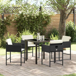 Zestaw do jadalni w ogrodzie 5 pcs Czarny polirattan