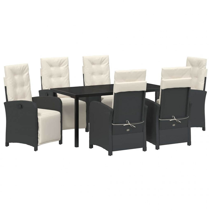 Zestaw do jadalni w ogrodzie z poduszką 7 pcs Czarny polirattan