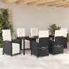 Zestaw do jadalni w ogrodzie z poduszką 7 pcs Czarny polirattan