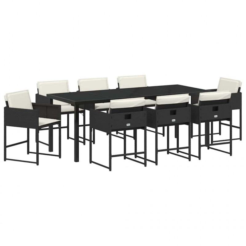 Zestaw do jadalni w ogrodzie 9 pcs Czarny polirattan