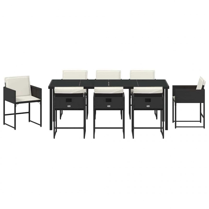 Zestaw do jadalni w ogrodzie 9 pcs Czarny polirattan