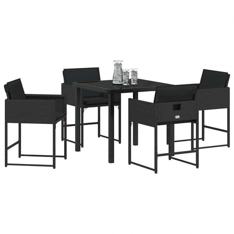 Zestaw do jadalni w ogrodzie 5 pcs Czarny polirattan