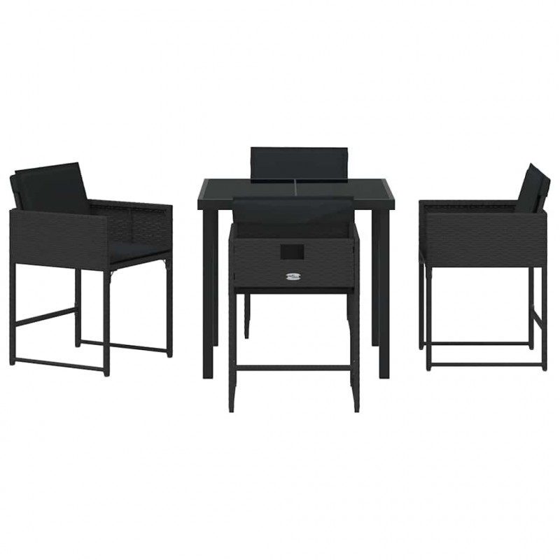 Zestaw do jadalni w ogrodzie 5 pcs Czarny polirattan