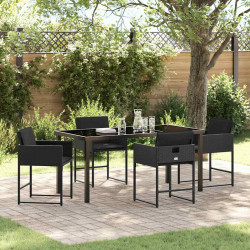 Zestaw do jadalni w ogrodzie 5 pcs Czarny polirattan