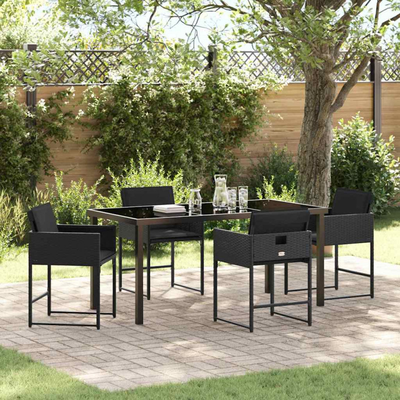 Zestaw do jadalni w ogrodzie 5 pcs Czarny polirattan