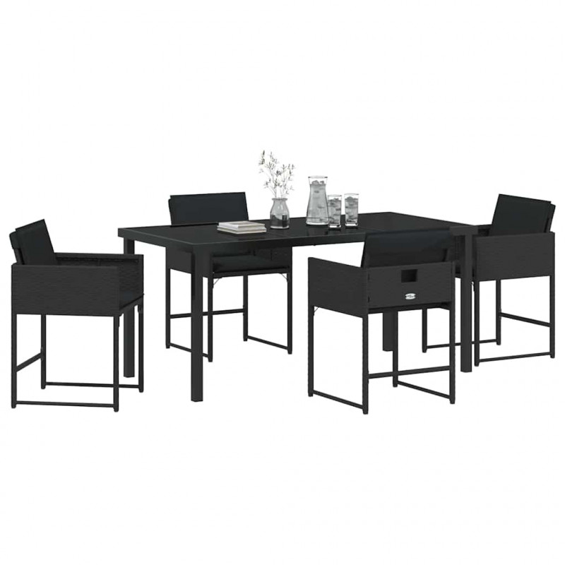 Zestaw do jadalni w ogrodzie 5 pcs Czarny polirattan