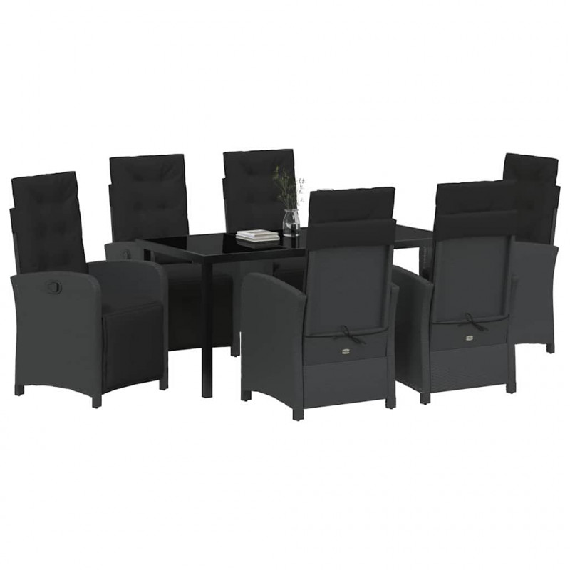 Zestaw do jadalni w ogrodzie z poduszką 7 pcs Czarny polirattan