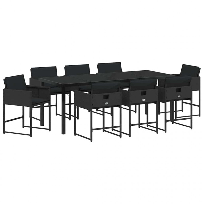 Zestaw do jadalni w ogrodzie 9 pcs Czarny polirattan