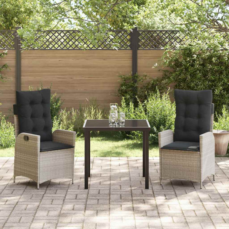 Zestaw do jadalni w ogrodzie 3 pcs Jasnoszary polirattan