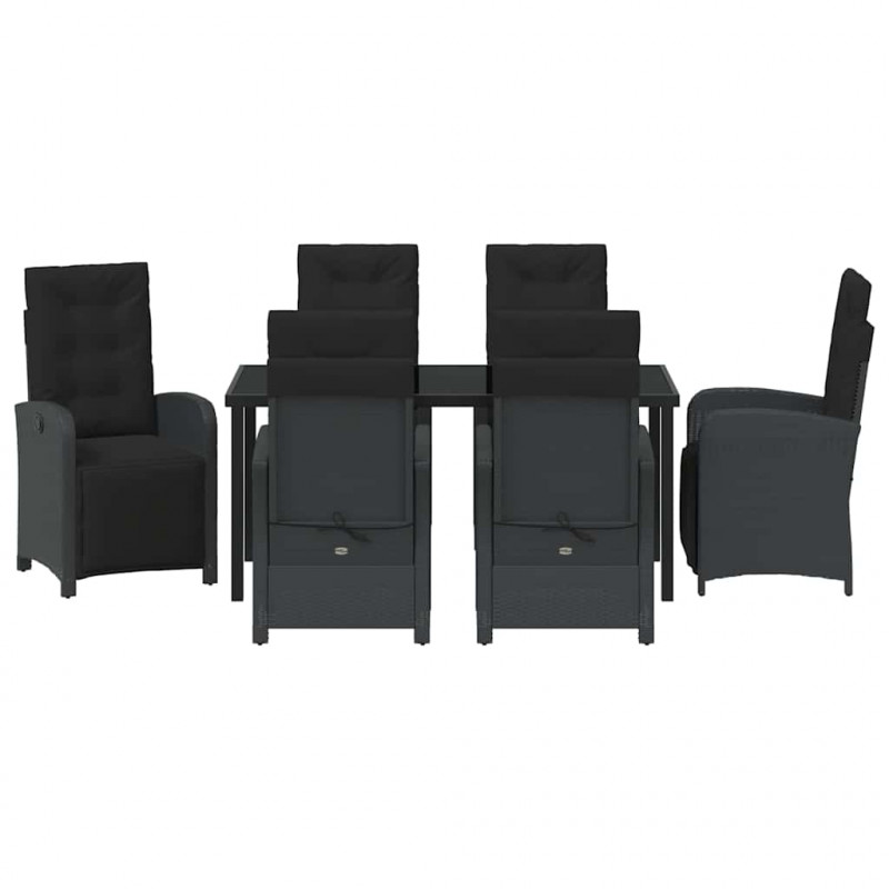 Zestaw do jadalni w ogrodzie z poduszką 7 pcs Czarny polirattan