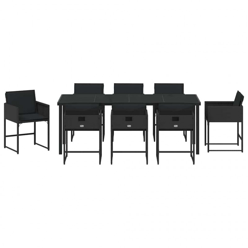 Zestaw do jadalni w ogrodzie 9 pcs Czarny polirattan