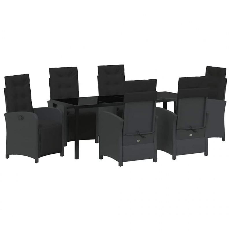 Zestaw do jadalni w ogrodzie z poduszką 7 pcs Czarny polirattan