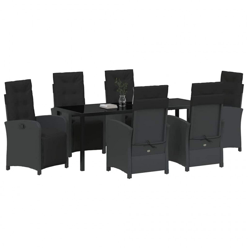 Zestaw do jadalni w ogrodzie z poduszką 7 pcs Czarny polirattan