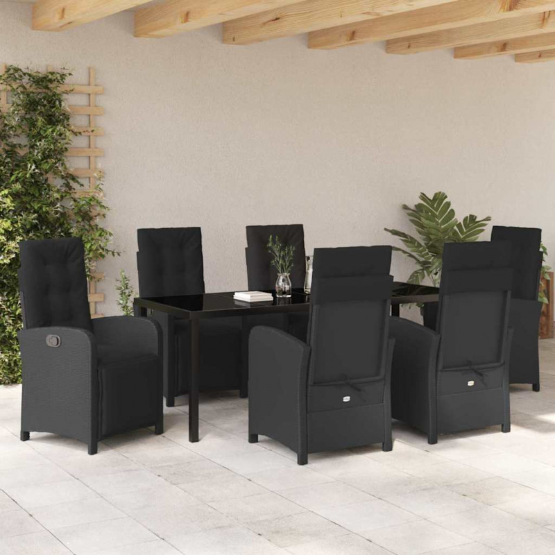 Zestaw do jadalni w ogrodzie z poduszką 7 pcs Czarny polirattan
