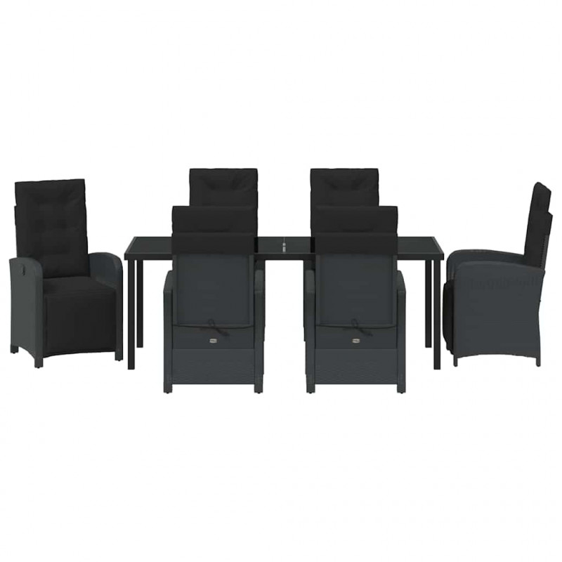 Zestaw do jadalni w ogrodzie z poduszką 7 pcs Czarny polirattan