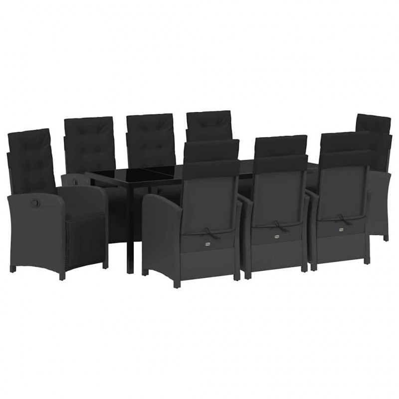 Zestaw do jadalni w ogrodzie z poduszką 9 pcs Czarny polirattan