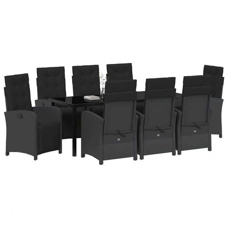 Zestaw do jadalni w ogrodzie z poduszką 9 pcs Czarny polirattan