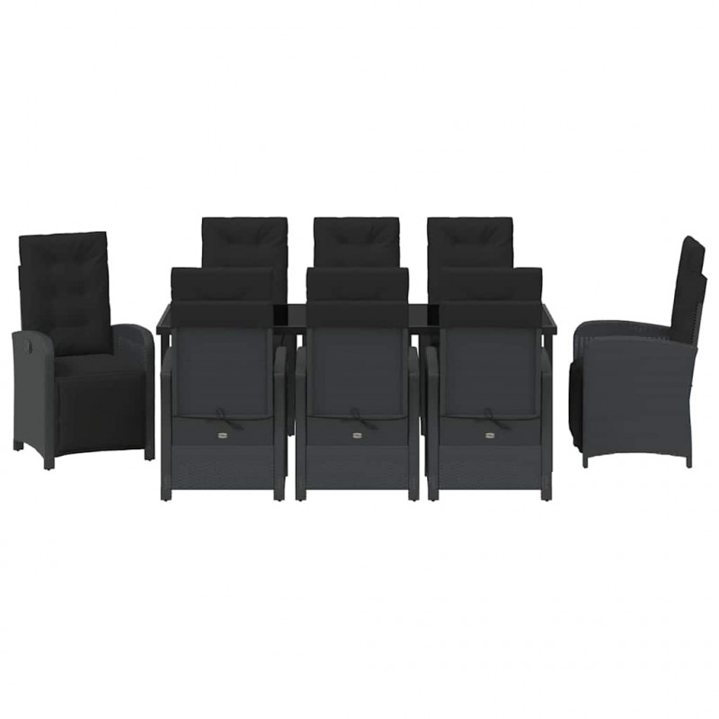 Zestaw do jadalni w ogrodzie z poduszką 9 pcs Czarny polirattan