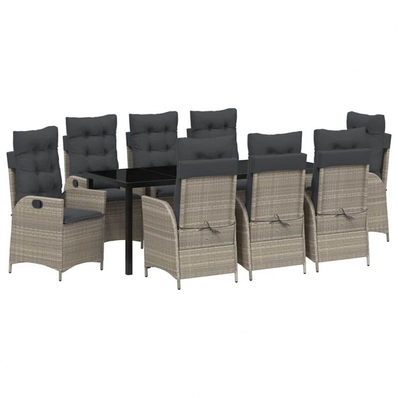 Zestaw do jadalni w ogrodzie 9 pcs Jasnoszary polirattan